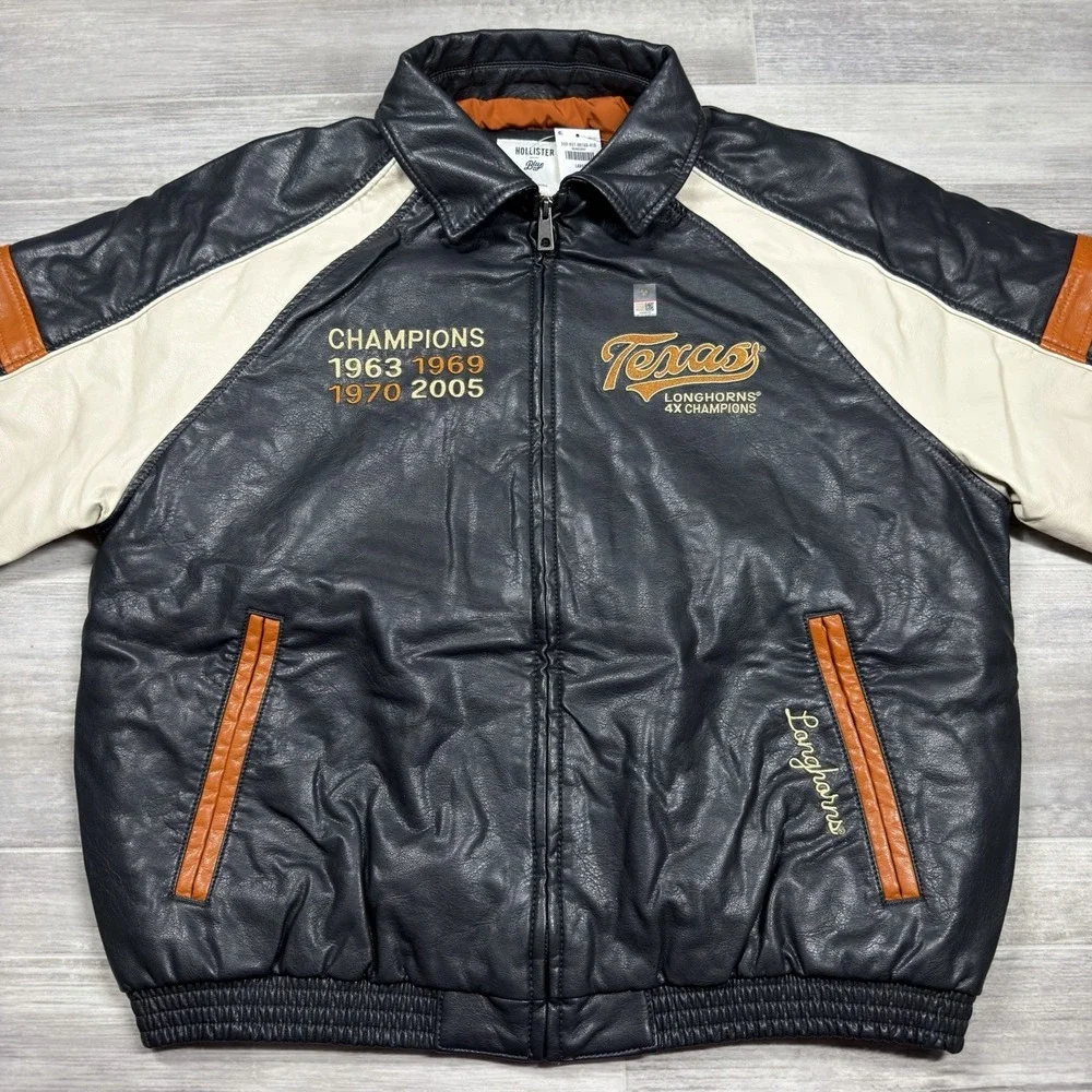 University of Texas at Austin Longhorns Graphic Faux Leather Jacket Men's XL New